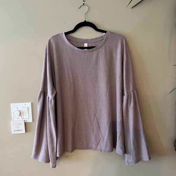 NWT Xhilaration Mauve-Taupe Waffle Knit Top with Bell Sleeve - Picture 6 of 12